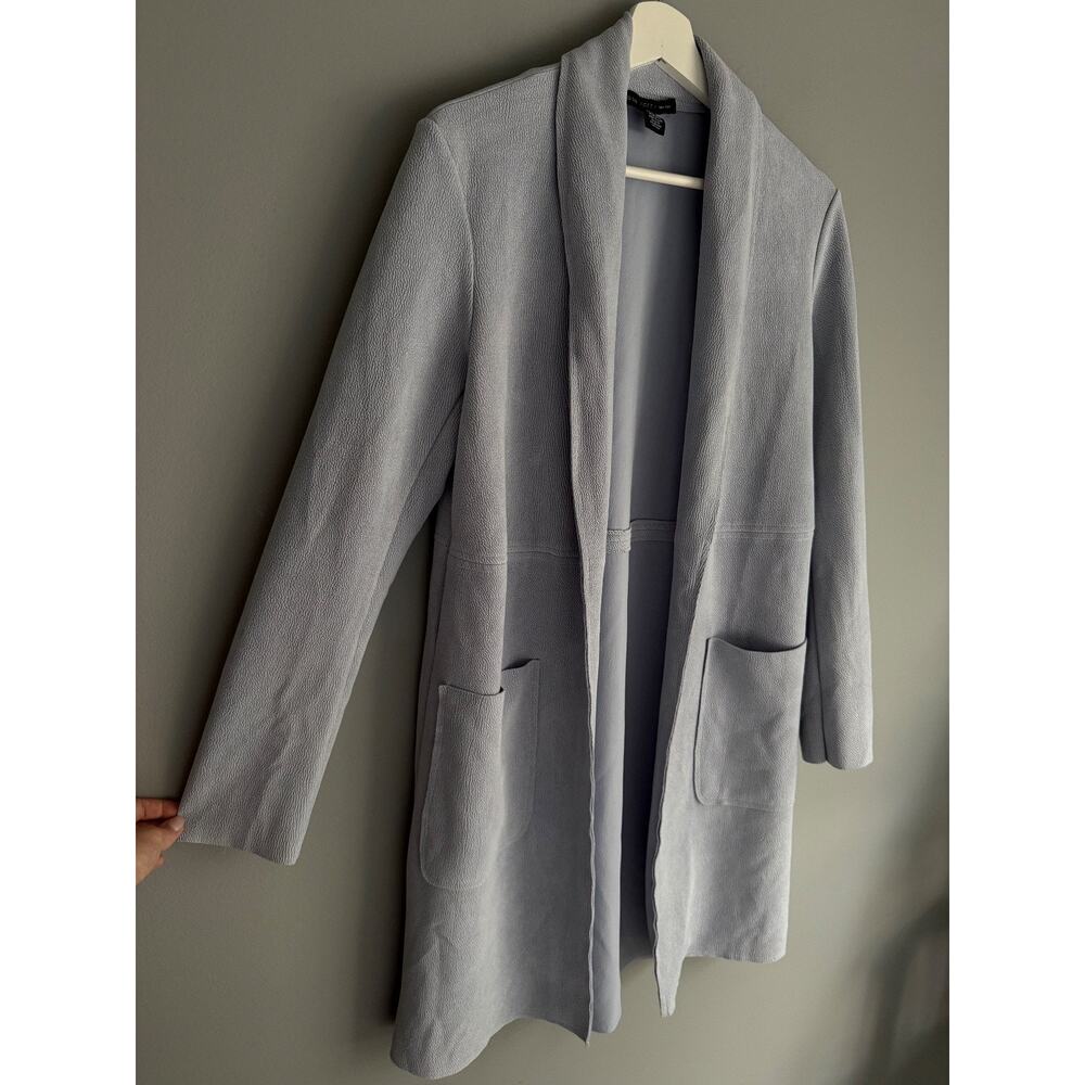 Joan Vass New York Women's S Grey Faux Leather Open Front Duster Coat Jacket Lux - Picture 4 of 7